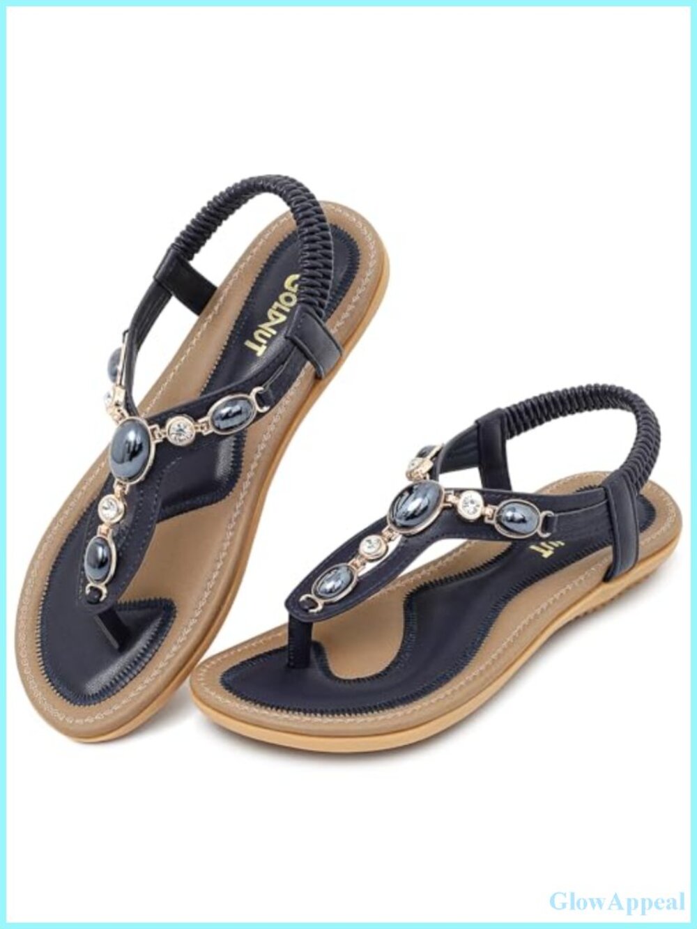 Women's T-Strap Flat Sandals Faux Leather Rhinestone Beach Dressy Summer